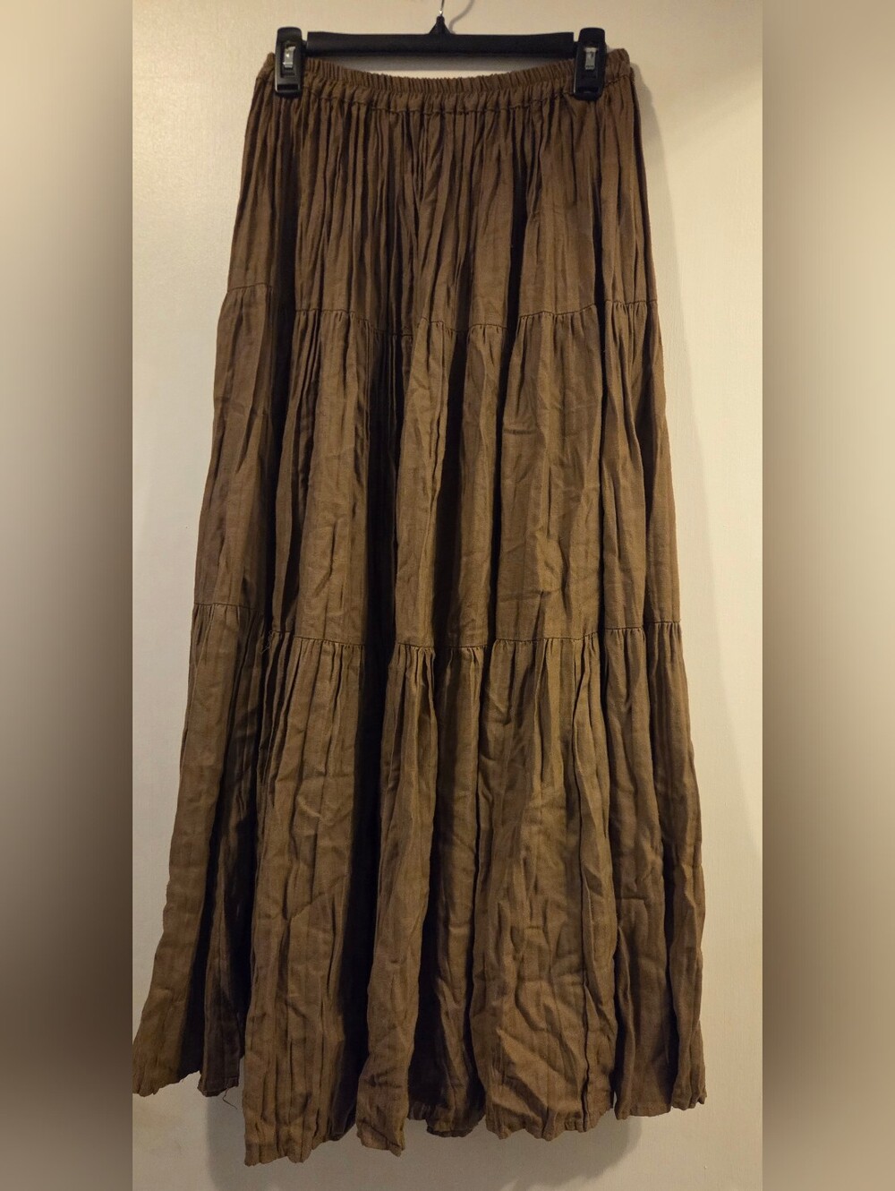 Vintage Womens Brown Broomstick Maxi Skirt Cottagecore Boho Cowgirl Prairie OS